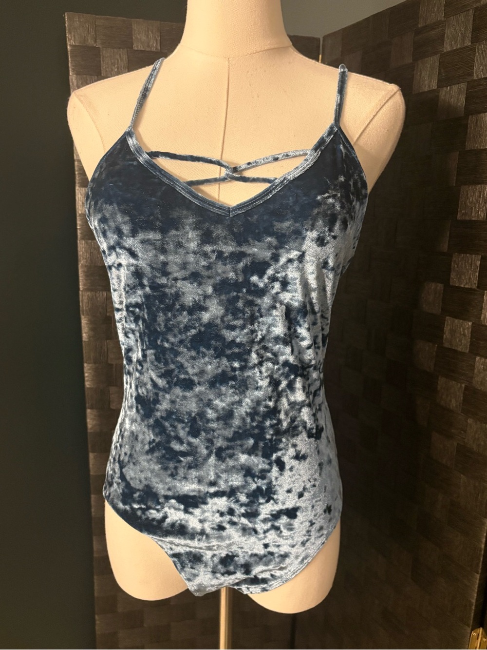 Arizona Sleeveless Tank Fitted Bodysuit Velvet Teal Blue Womens Size